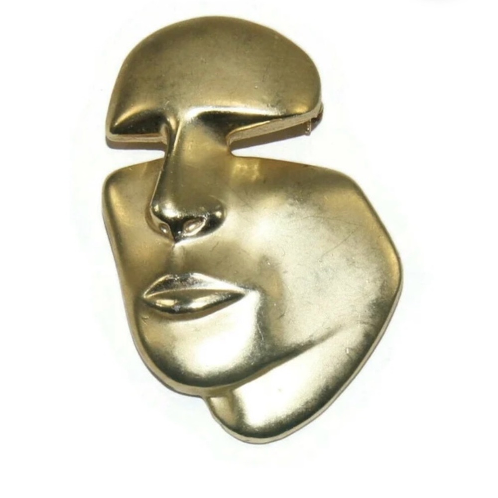 Vintage Gold Tone Modernist Face Brooch